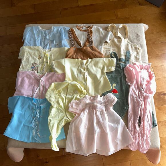 Vintage 12 piece lot baby clothes retro 60s 70s embroidered corduroy outfit